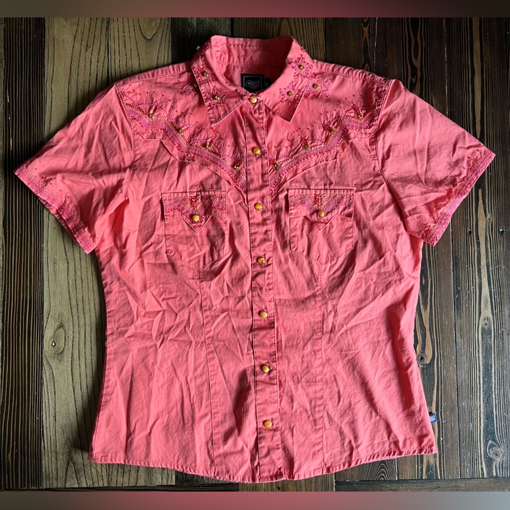 CRUEL GIRL • girls western shirt embroidered coral pink snap front country style